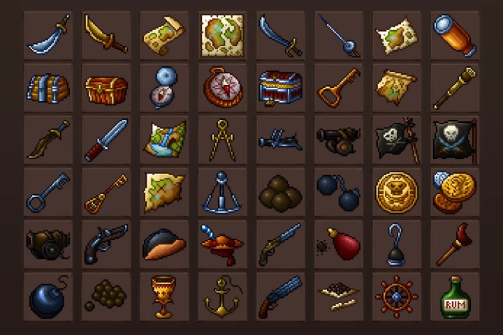 Free Pirate Stuff Pixel Art Icons