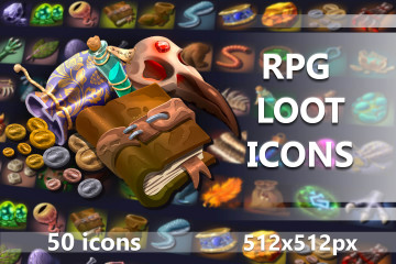 50 RPG Loot Game Icons