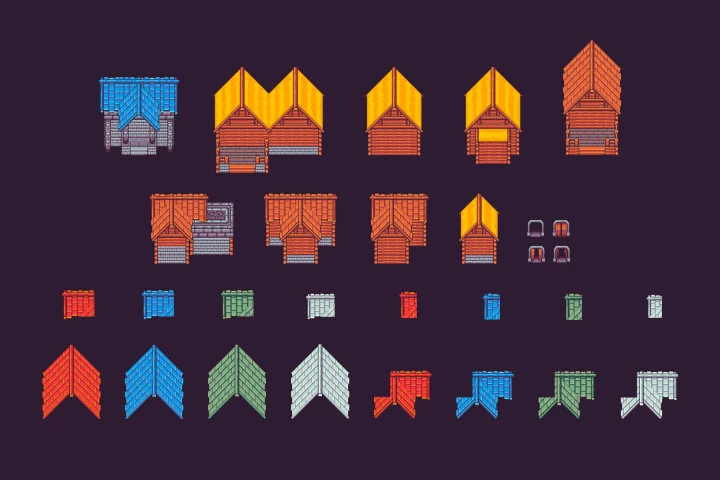 Buildings Collection Top Down Pixel Art