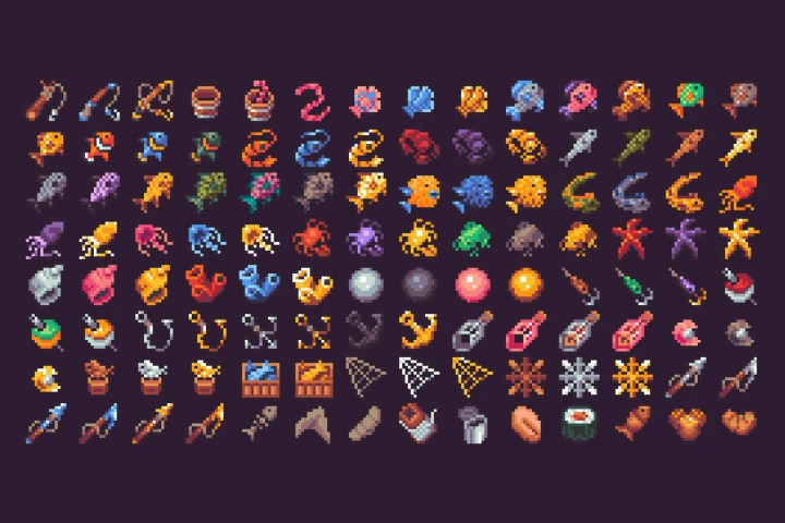 Fishing and Sea Pixel Art RPG Icons