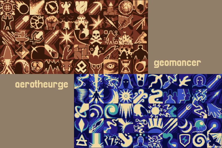 Geomancer and Aerotheurge Ability Icons Pixel Art