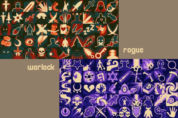 Rogue and Warlock Ability Icons Pixel Art