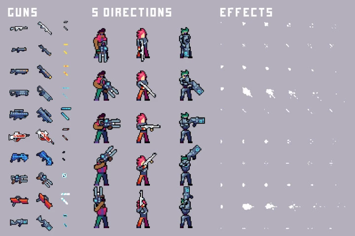 Free Guns Pack 2 for Main Characters Pixel Art