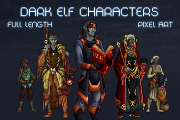 Dark Elf Characters Full Length Pixel Art