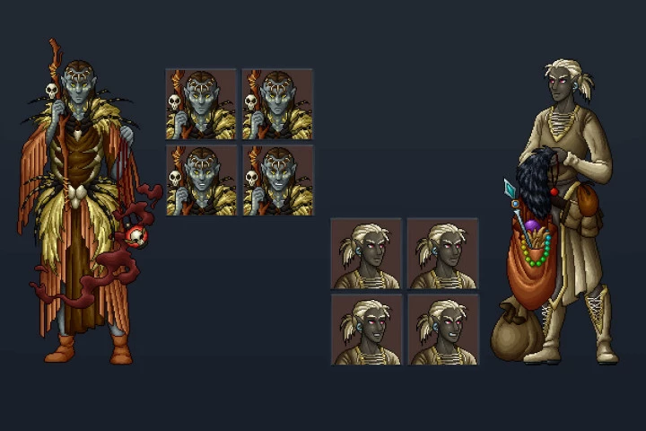 Dark Elf Characters Full Length Pixel Art