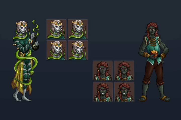 Dark Elf Characters Full Length Pixel Art