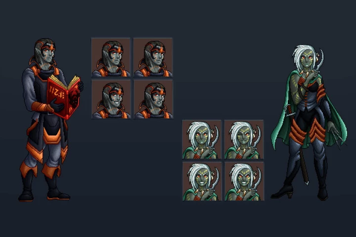 Dark Elf Characters Full Length Pixel Art