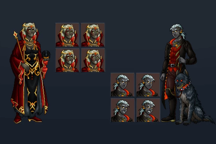 Dark Elf Characters Full Length Pixel Art