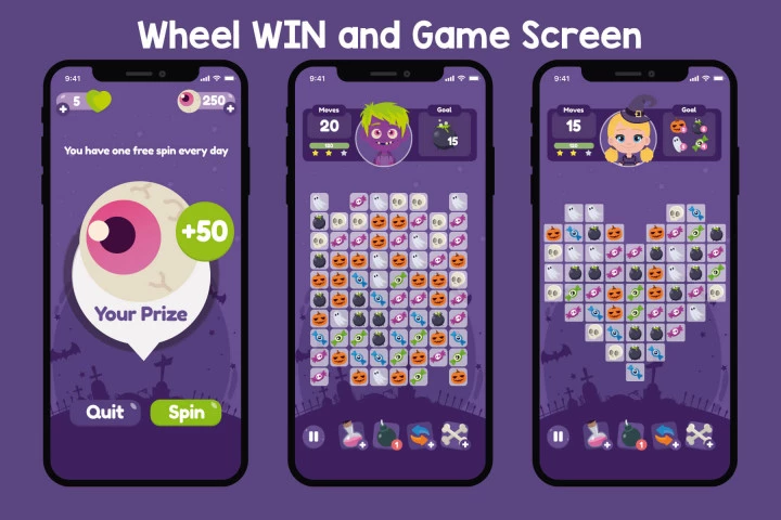 Halloween Match 3 Game UI Assets