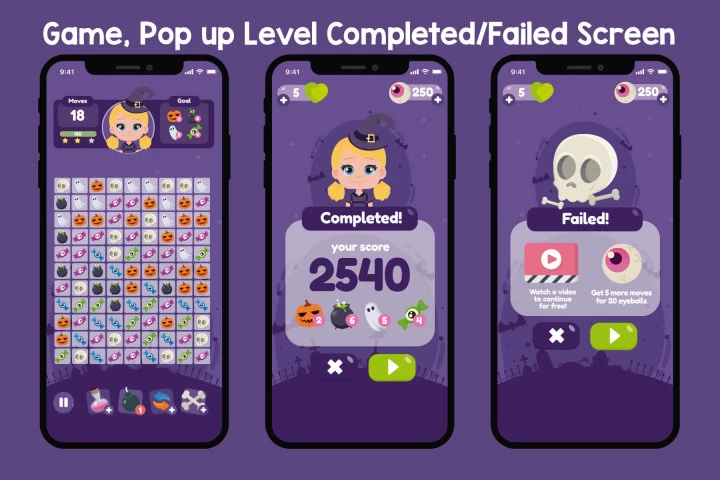 Halloween Match 3 Game UI Assets