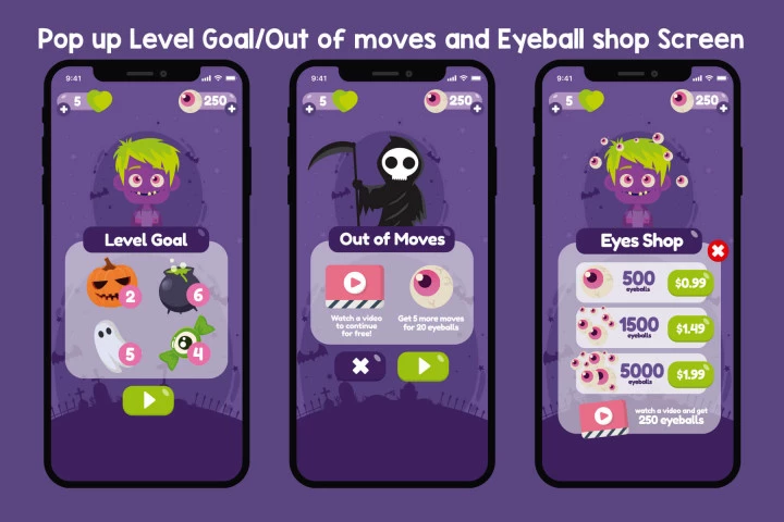 Halloween Match 3 Game UI Assets