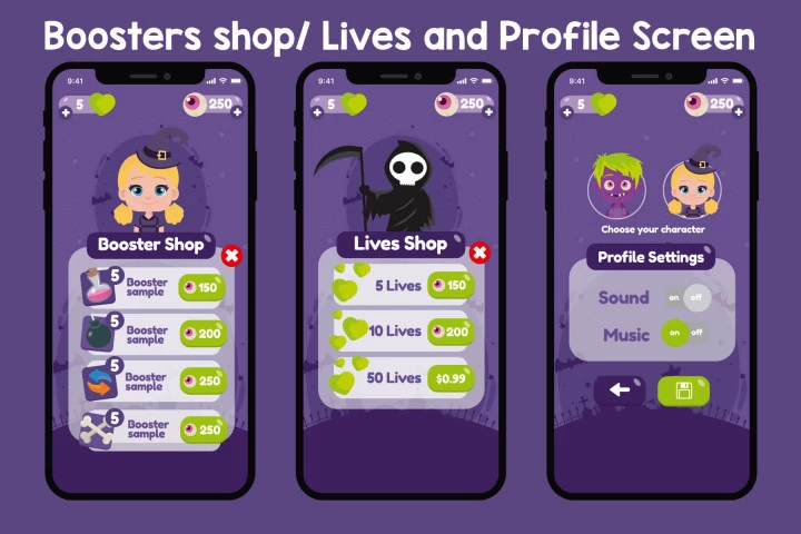 Halloween Match 3 Game UI Assets