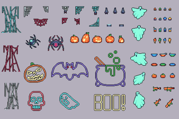 Free Halloween Decorations, Characters and Items Pixel Art