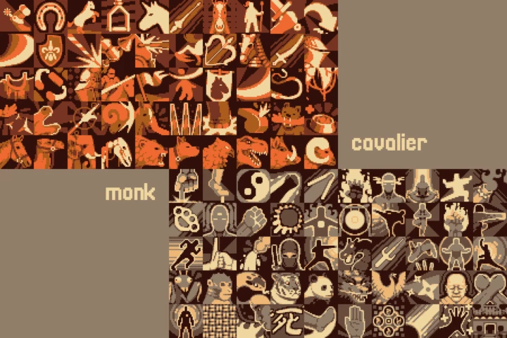 Cavalier and Monk Pixel Art Icon Set