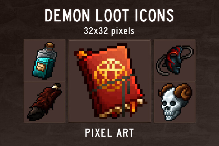 Demon Loot Icons 32x32 Pixel Art Pack