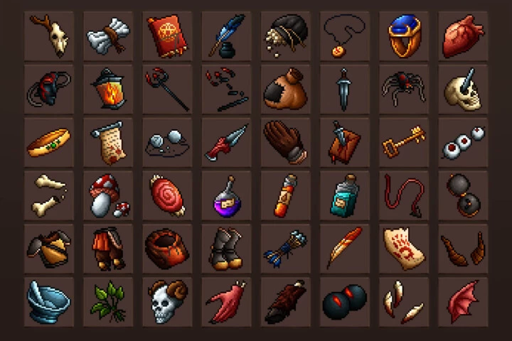 Demon Loot Icons 32×32 Pixel Art