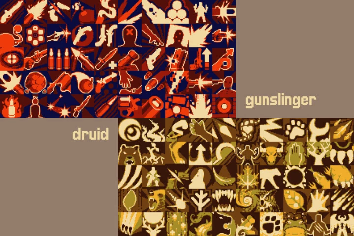 Gunslinger and Druid Pixel Art Ability Icons