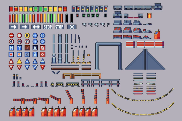 City Signs and Barriers Pixel Art