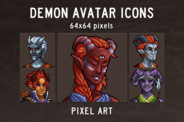 Demon Avatar Icons Pixel Art 64×64