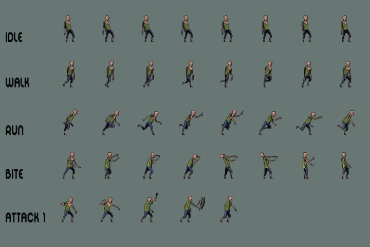 Free Zombie Sprite Sheet Pack Pixel Art