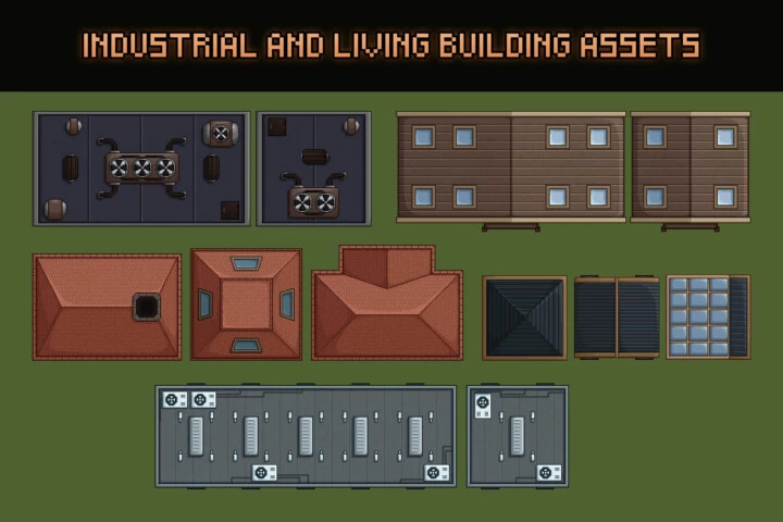 Top Down Buildings and Objects Pixel Art