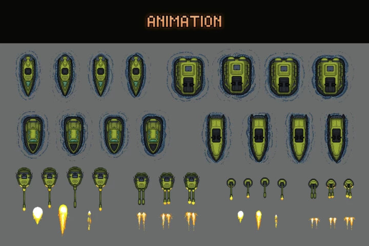 Free Top Down Military Boats Pixel Art