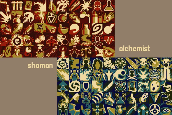 Alchemist and Shaman Pixel Art Ability Icons