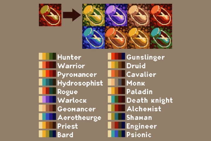 Alchemist and Shaman Pixel Art Ability Icons