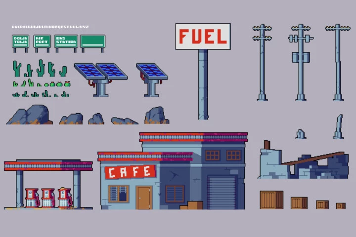 Desert Cyberpunk Tileset Pixel Art