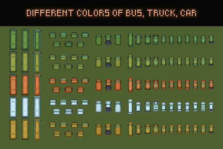 Top Down Trucks and Cars Pixel Art Asset Pack