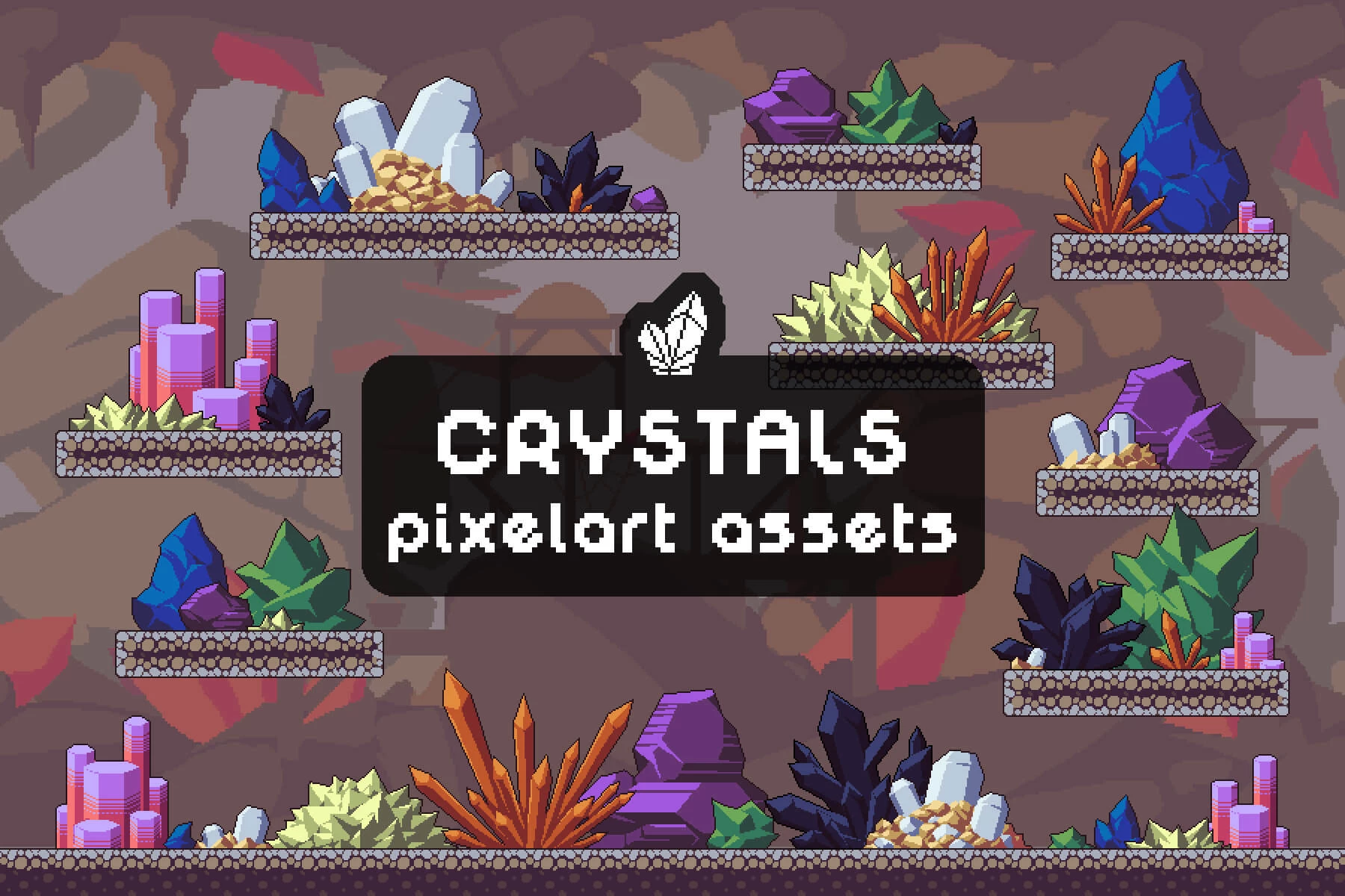 Glowing Crystals & Shrine - Animated Pixel Art Pack by Frakassets