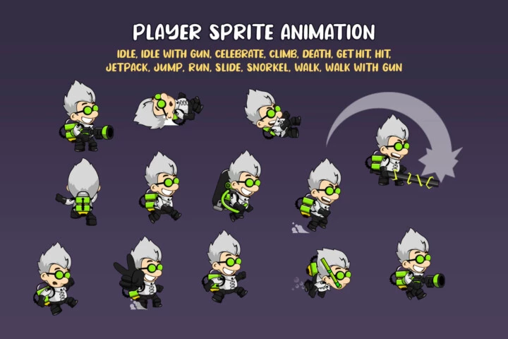 Mad Scientist Game Character Sprite