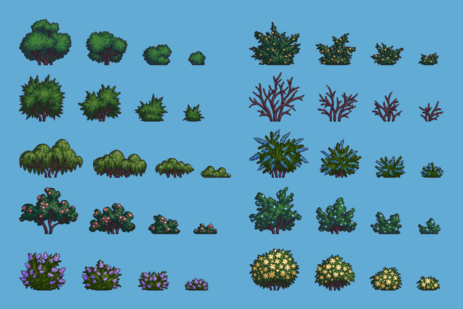 Free Bush Assets Pixel Art Pack Download - CraftPix.net