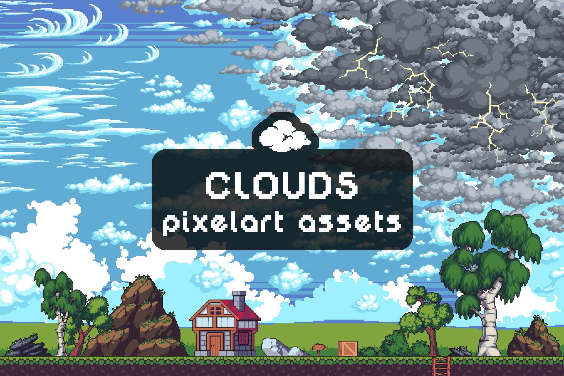 Free Sky with Clouds Background Pixel Art Set 