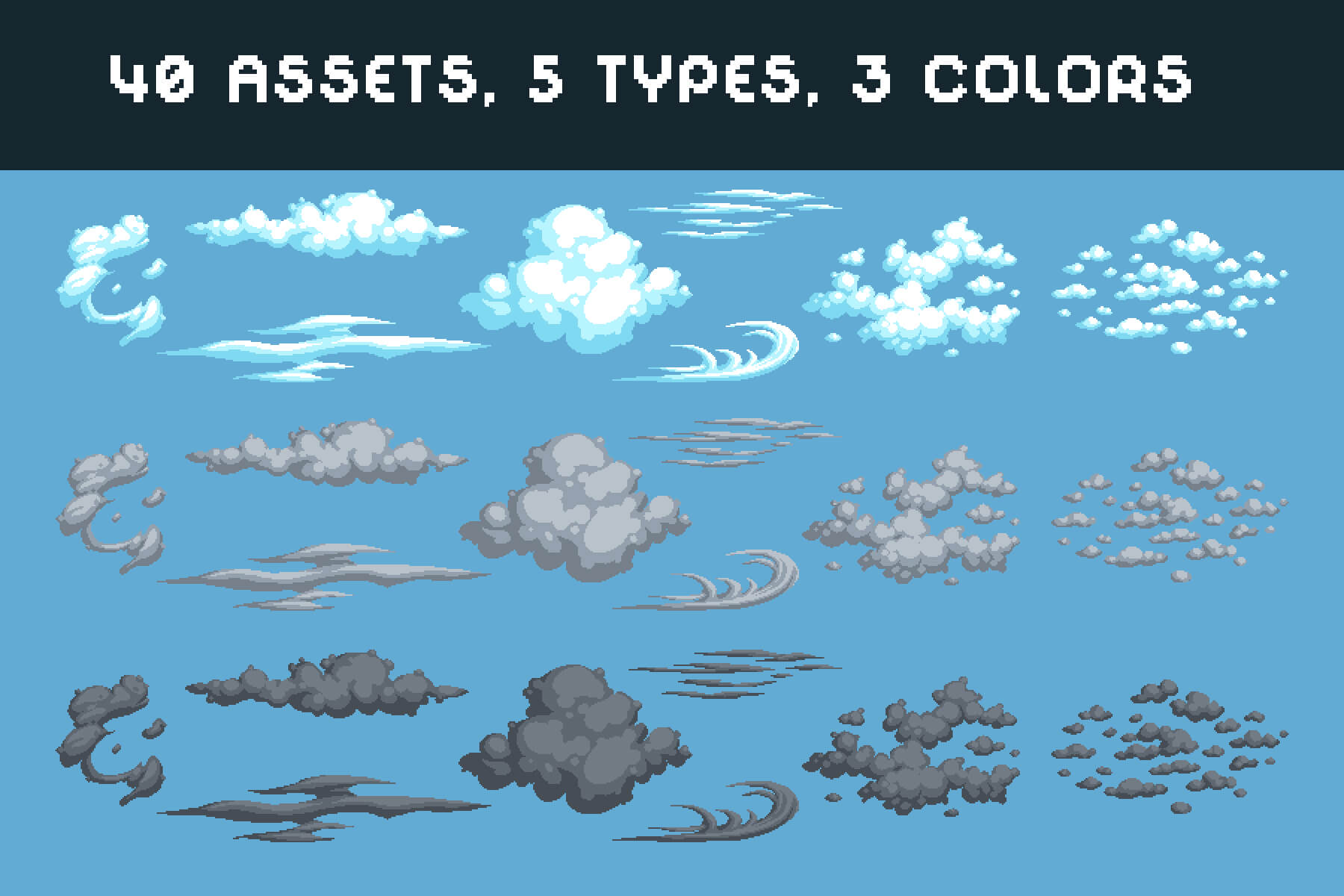 Free Sky with Clouds Background Pixel Art Set 