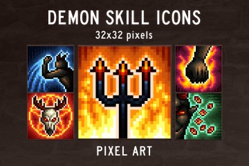 Demon Skill Icons 32×32 Pixel Art