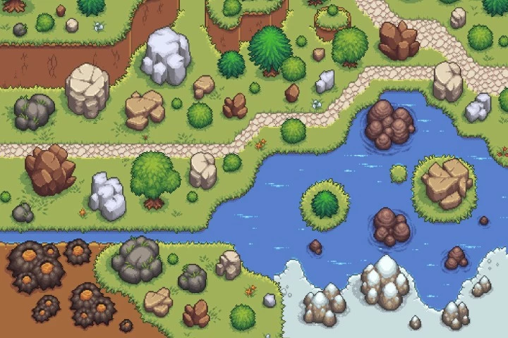Free Rocks and Stones Top-Down Pixel Art
