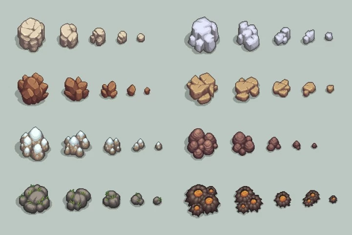 Free Rocks and Stones Top-Down Pixel Art