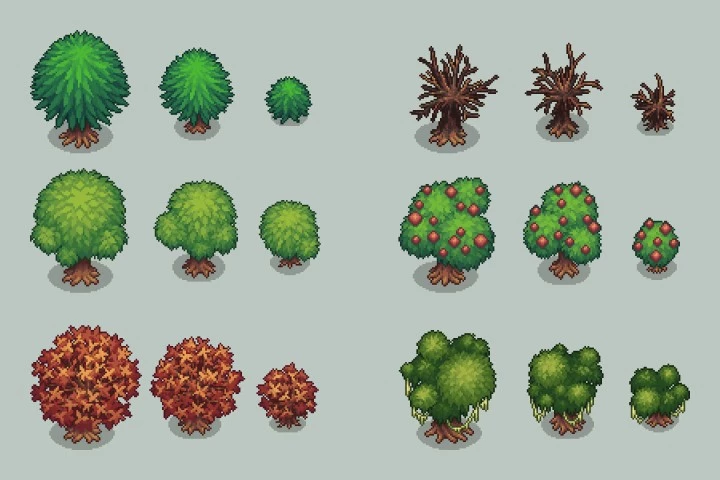 Free Top-Down Trees Pixel Art