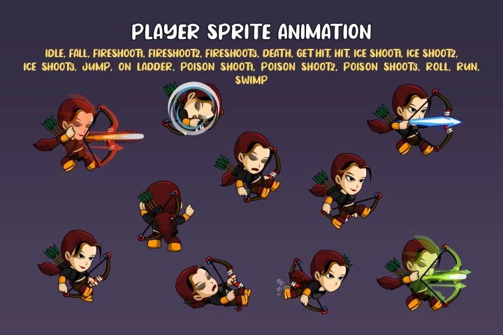 Woman Hero Game Character Sprite
