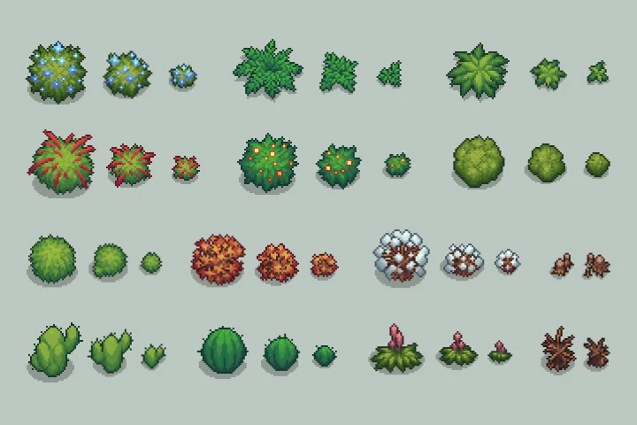Free Top-Down Bushes Pixel Art