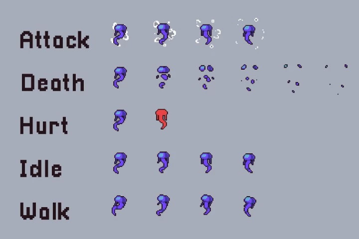 Octopus, Jellyfish, Shark and Turtle Free Sprite Pixel Art