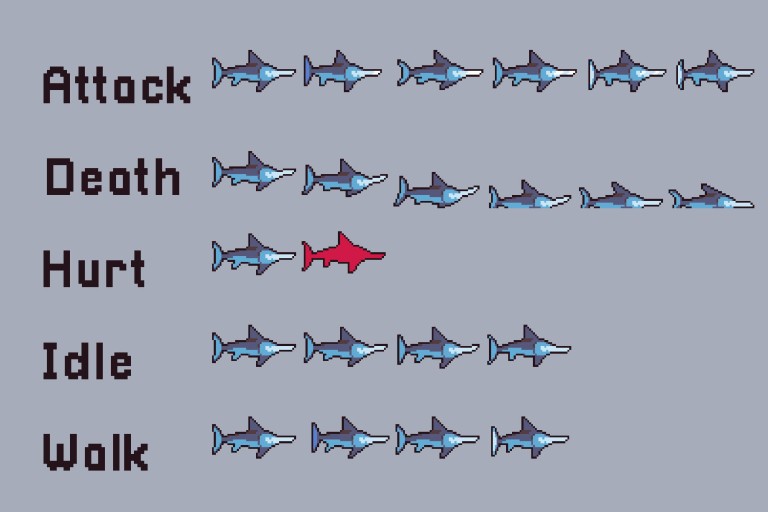 Octopus, Jellyfish, Shark and Turtle Free Sprite Pixel Art - CraftPix.net