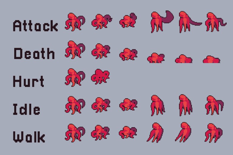 Octopus, Jellyfish, Shark and Turtle Free Sprite Pixel Art - CraftPix.net