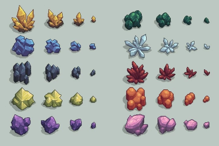 Top-Down Crystals Pixel Art