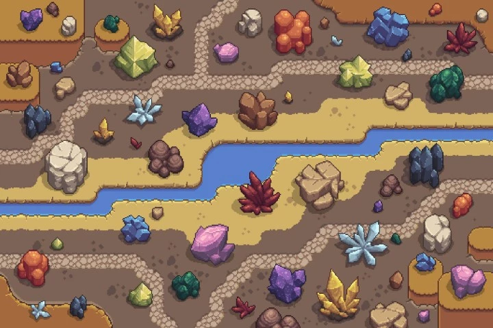 Top-Down Crystals Pixel Art