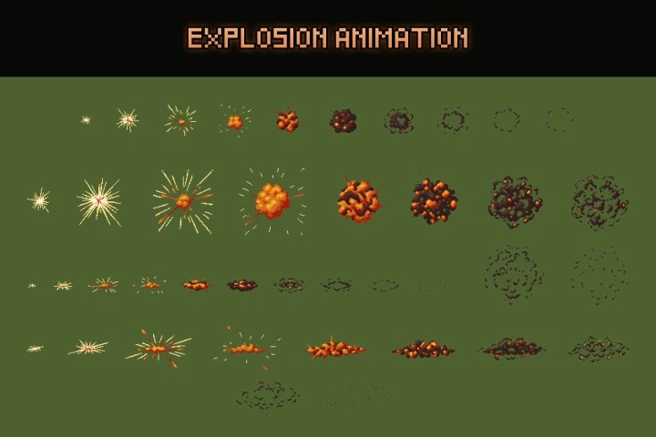 Top Down Fire and Explosion Sprites Pixel Art