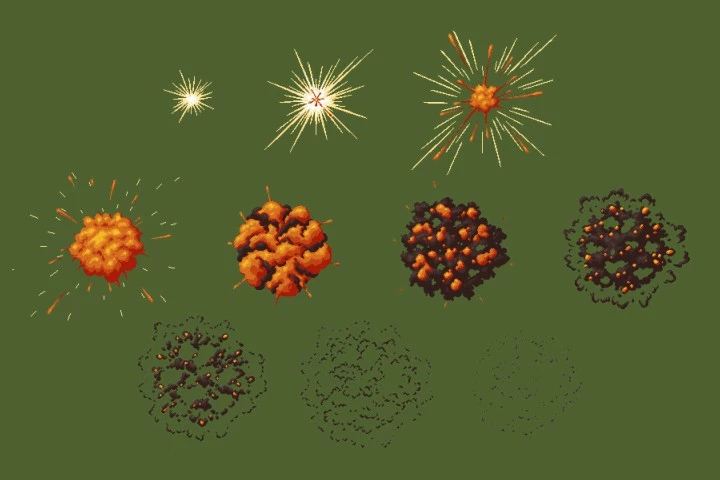 Top Down Fire and Explosion Sprites Pixel Art