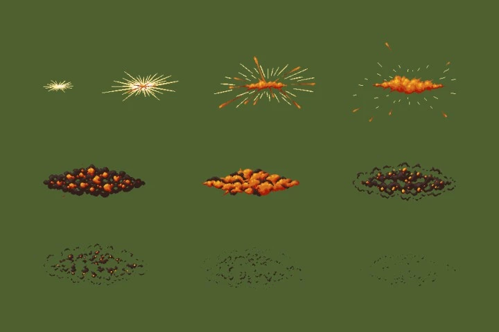 Top Down Fire and Explosion Sprites Pixel Art