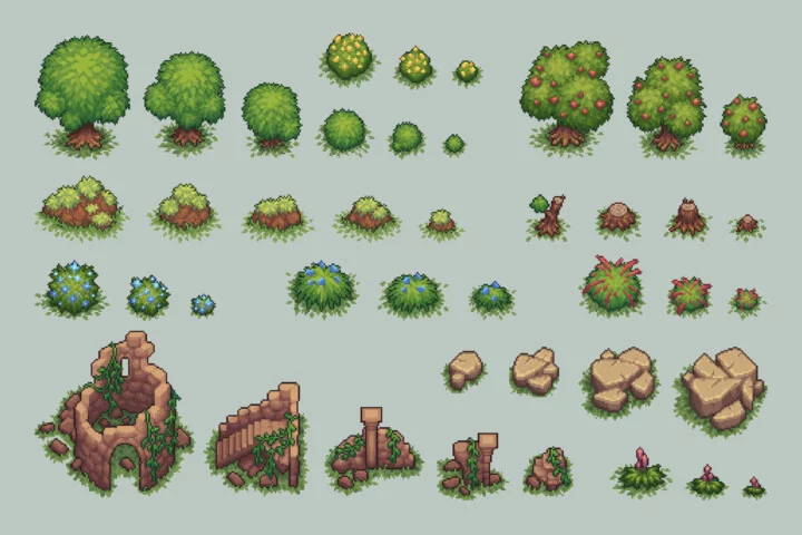 Grassland Top Down Tileset Pixel Art